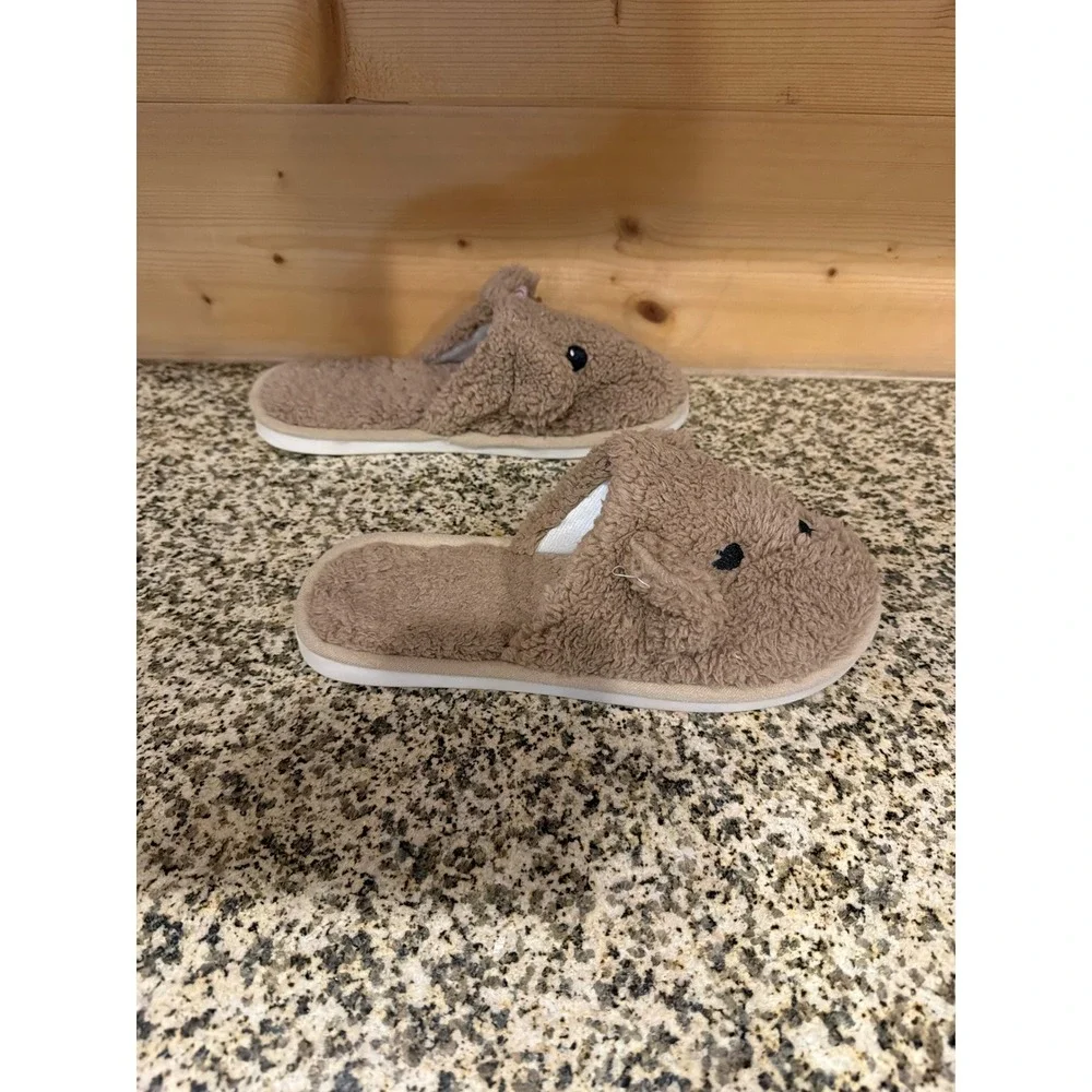 Kids‎ Toddler Brown Bear Slippers Plush Fleece Cozy Indoor Shoes Size 40-41